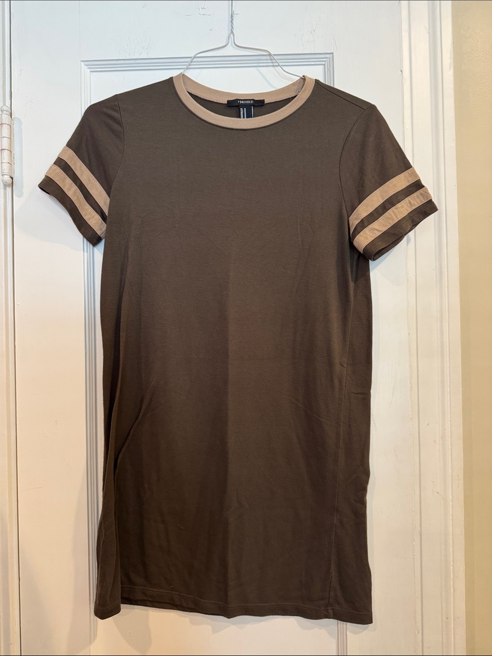 Forever 21 Brown Short Sleeve Ringer Tee Dress with Cream Trim